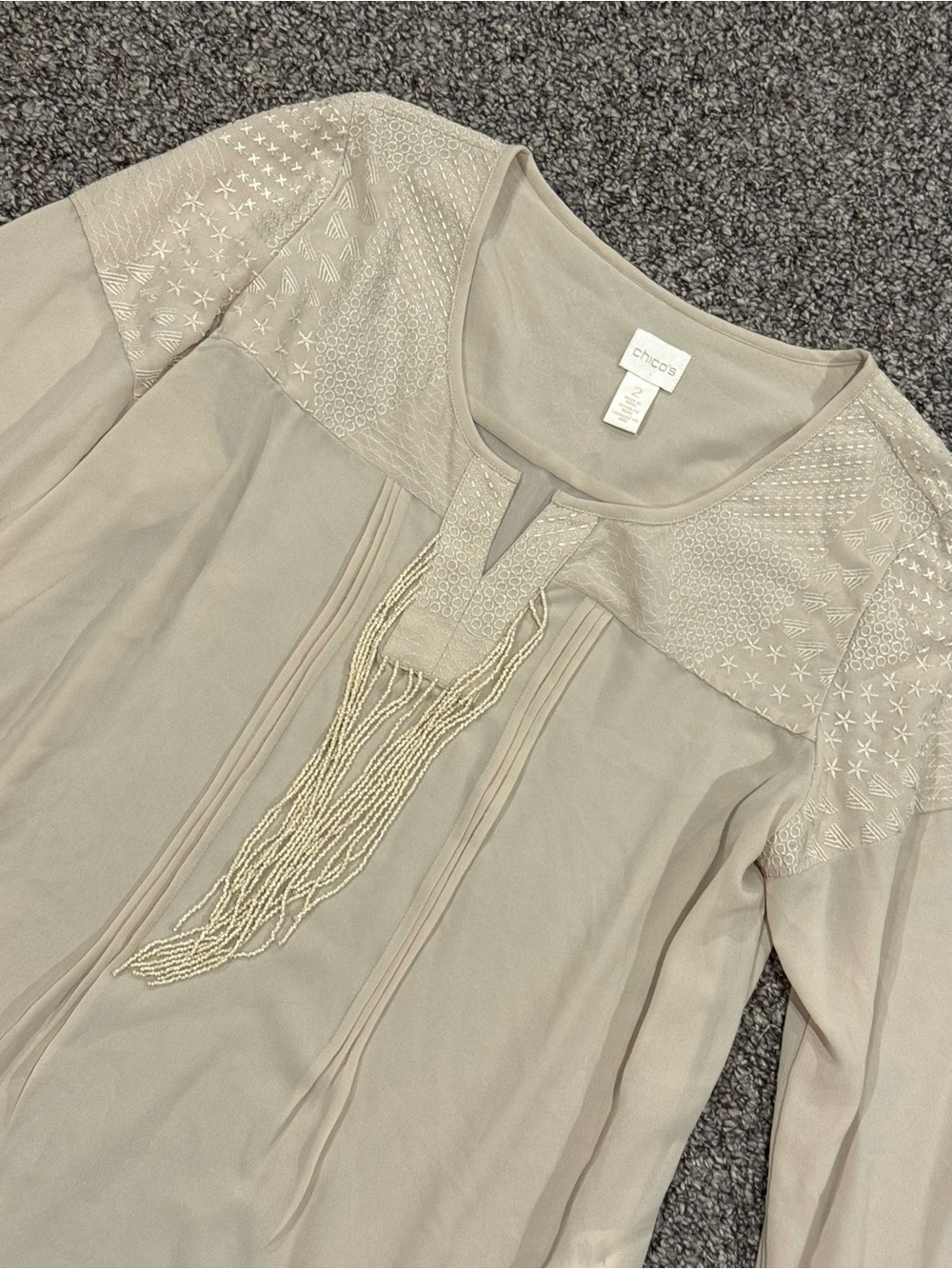 Chico's Top/ Beaded Fringe (Chicos size 2) - Picture 3 of 6
